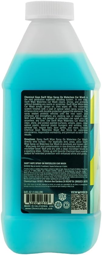 Chemical Guys Swift Wipe Sprayable Waterless Car Wash Spray - Spray and Wipe to Safely Clean and Shine Cars, Trucks, Motorcycles, RV & More, High Lubrication Formula, 64 oz