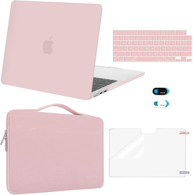 MOSISO Compatible with MacBook Air 13 inch Case M5 2026 M4 2025 M3 M2 2024-2022 A3449 A3240 A3113 A2681,Hard Shell&Sleeve Bag&Keyboard Skin&Webcam Cover&ScreenFilm for MacBook Air 13.6, Baby Pink