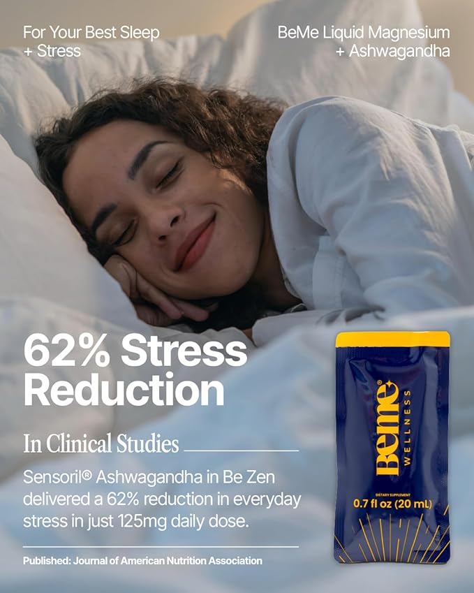 BeMe Magnesium Drink for Sleep - Melatonin-Free Magnesium for Sleep with Ashwagandha, L-Theanine & GABA - Fast-Absorbing Calm Pineapple - 15 Sachets