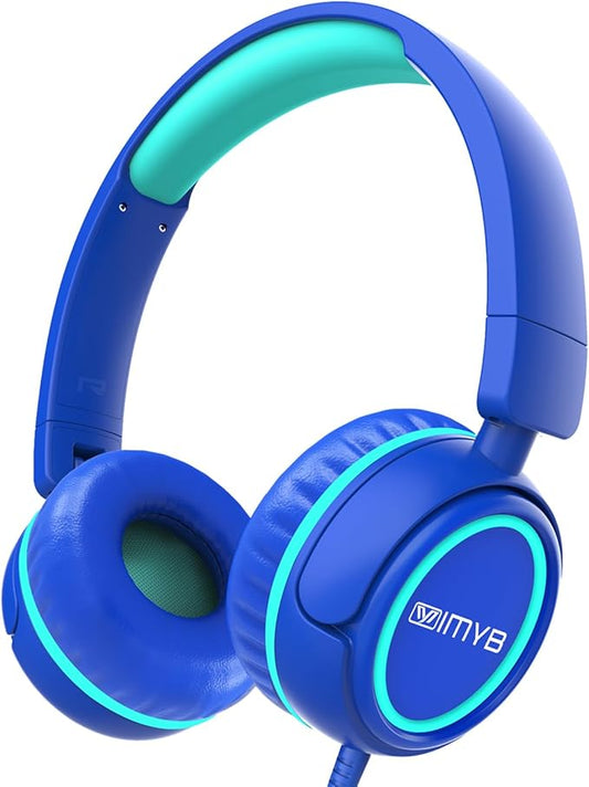Kids Headphones, V1 Wired Stereo Foldable Tangle-Free 3.5mm Adjustable On-Ear Headphones for Kids for School/Toddlers/Childrens/Teens/Boys/Girls/Ipad/Tablet/Kindle/Phones/Travel/Plane (Blue)