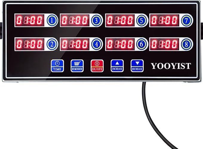 Precision Kitchen Timers for Cooking – 8 Channel Commercial Kitchen Timer Restaurant Kitchen Supplies – Stainless Steel Digital LED Chef Cooking Timer – Reminder Function, Loud Alarm, Black