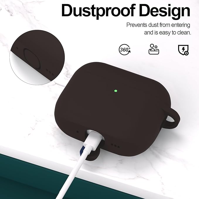 ATUAT for AirPods Pro 3 Case Cover with Cleaner, Protective Soft Silicone Skin with Keychain for Women Men for Apple AirPods Pro 3rd Generation Case(2025), Front LED Visible, Coffee