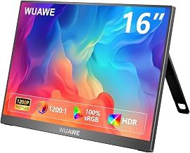 WUAWE Portable Monitor 16" 1920x1200P 16:10 IPS Travel Monitor for Laptop with Built-in Stand, 100% sRGB Control USB-C HDMI,HDR Freesync Display, Plug&Play for Phone PS5 Switch(Black) - Image 1
