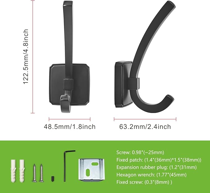TUNNY Coat Hooks Square Base Wall Hanging -Black Coat Hooks, 5 Pack, for Entry Shoe Cabinet, Wardrobe Bathroom Bedroom Furniture Hardware