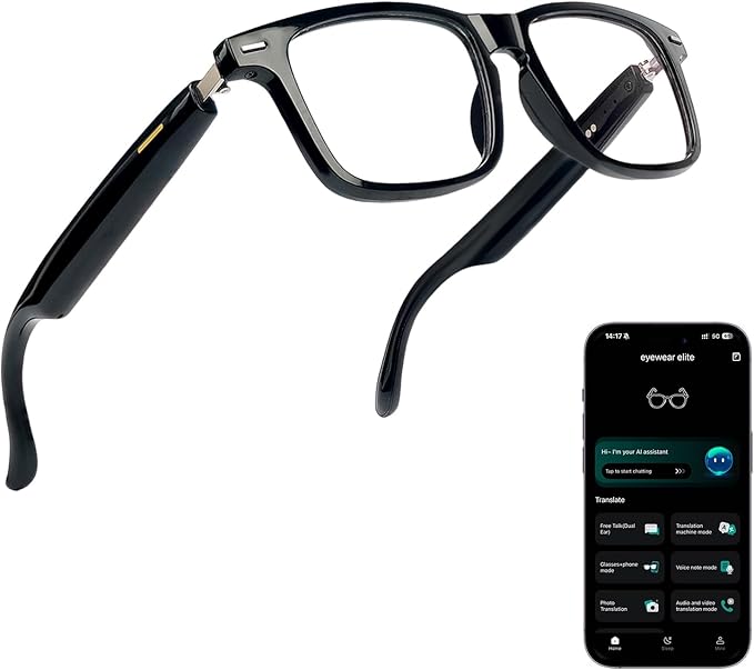 AI Smart Glasses for Men & Women – Bluetooth Glasses w/ 164 Languages Translation, Photochromic Lenses, Music & Hands-Free Calls, UV & Blue Light Protection for Sports Travel Driving Business