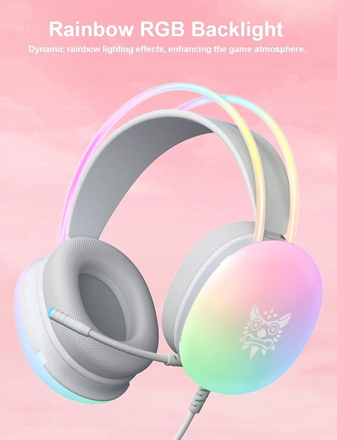 PC Gaming Headset with Microphone, Wired RGB LED Noise Cancel Gamer Headphones for PS4/PS5/MAC/LAPTOP, 3.5mm Over Ear Headphone 7.1 Surround Sound for Kids Adult Teens