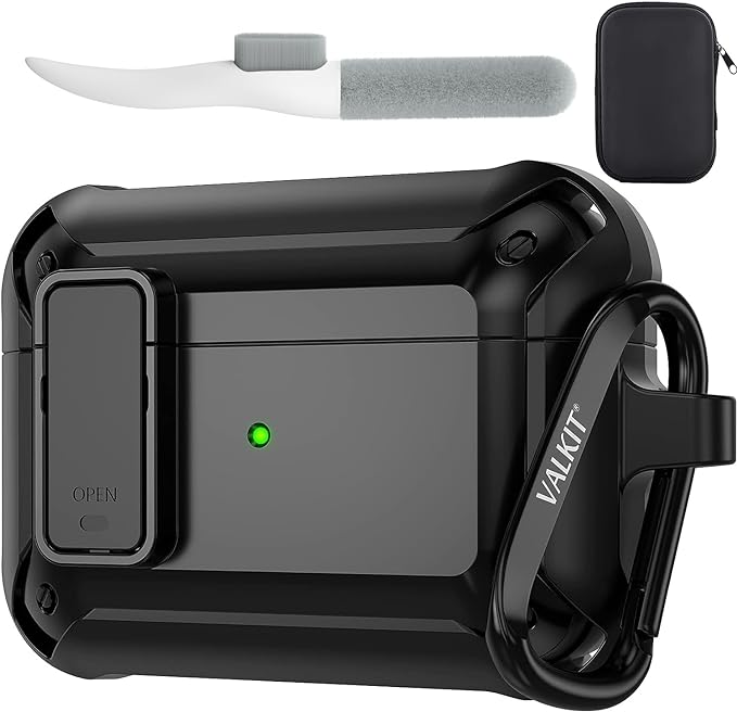 Valkit for Airpods Pro 2 Case Cover with Lock, Military Full-Body AirPod Pro Case Hard with Keychain Cool Airpods Pro 2nd/1st Generation Case for Man,Black