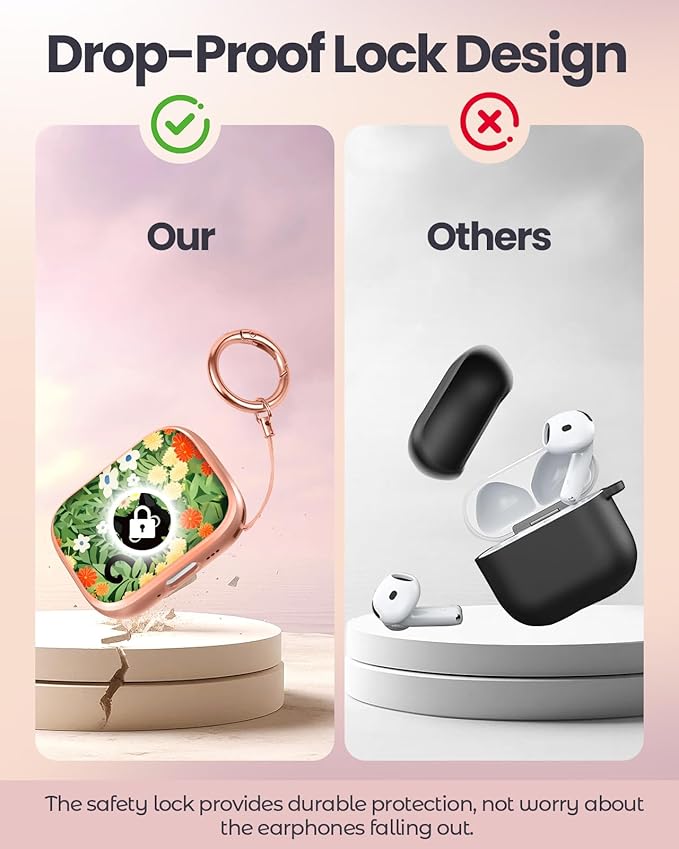 Coralogo for AirPods Pro2/Pro Case with Safety Lock - Cute Cartoon for AirPods Pro1/2 Generation for Women Girls Fashion Stylish Cat Flower Pattern Design Kawaii Girly Girlish Hard Protective Cover