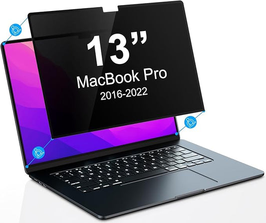 PYS Privacy Screen Protector for MacBook Pro 13 Inch (2016-2022, M1, M2) - Nano Attach, Anti-Spy, Reusable & Removable, Blue Light & UV Blocking, 2Pcs Camera Cover Slide, Case Friendly