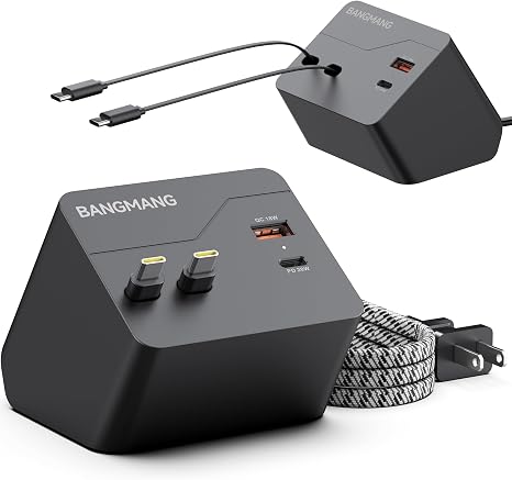 4 in 1 Retractable Charger Station with Dual USB C Cables, Black