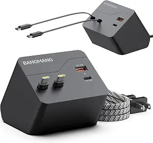 4 in 1 Retractable Charger Station with Dual USB C Cables, Black