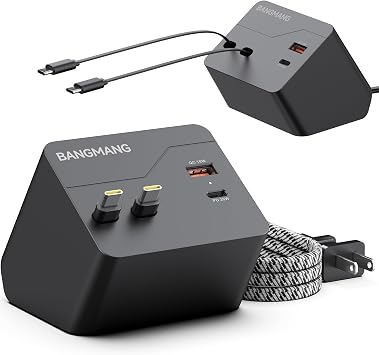 4 in 1 Retractable Charger Station with Dual USB C Cables, Black