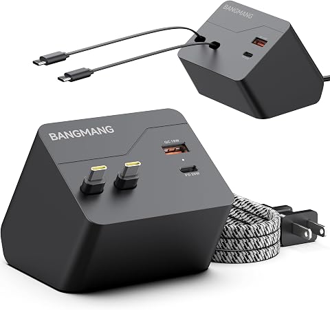 4 in 1 Retractable Charger Station with Dual USB C Cables, Black