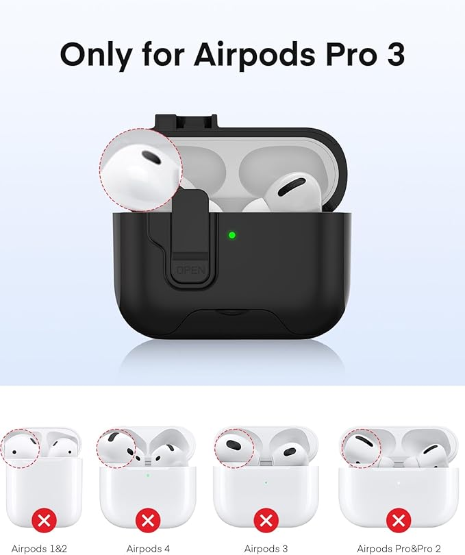 Maxjoy for AirPods Pro 3 Protective Case with Cleaning Kit, Military Hard Case with Lock Shock-Absorbing, Black