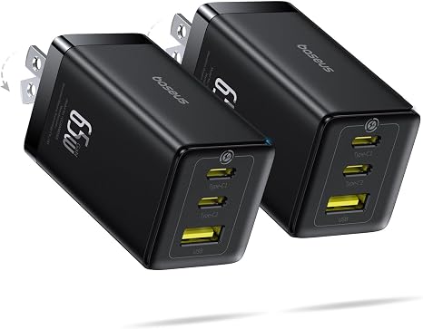 Baseus 2 Pack 65W USB C Charger Block, PPS 3-Port Fast Compact USB C Brick