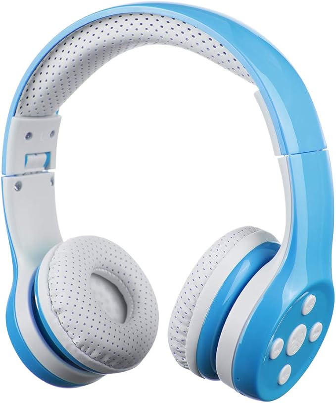 Kids Wireless Headphones, 5 Button Easy Use Bluetooth Toddler Headphones 93db Volume Limited Foldable with Built-in Mic for Cell Phones TV Tablet School Network Boys Girls (Light Blue)