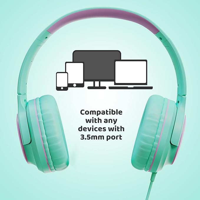 INFURTURE Kids Headphones, Wired Headphones for Kids Over Ear with Microphone, 85/94dB Volume Limiter Headphone for Girls Boys, Foldable Headphone for School, Airplane Travel