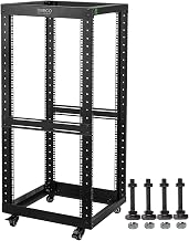 RIVECO 25U Open Frame Server Rack with Wheels- Heavy Duty 4 Post Quick Assembly 19-inch Support 600 LBS Equipment Thick Cold Rolled Steel Cabinet Black - Image 1