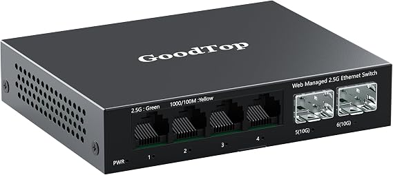 6-Port 2.5Gb Managed Switch: 4 x 2.5G RJ45 + 2 x 10G SFP+, Metal Housing
