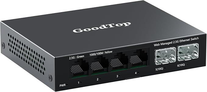 6-Port 2.5Gb Managed Switch: 4 x 2.5G RJ45 + 2 x 10G SFP+, Metal Housing