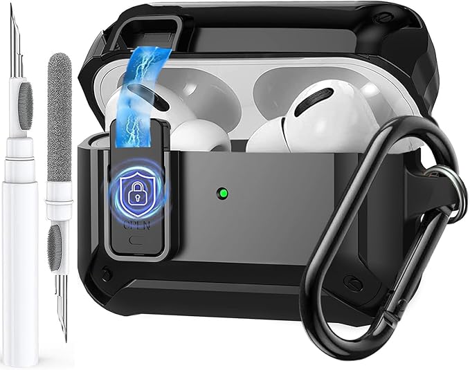 for Airpods Pro 3 Case with Magnetic Automatic Lock, Rugged Apple Airpods Pro 3rd Generation Cover 2025, Armor Shockproof iPod Pro3 Gen Protective Hard Shell with Carabiner&Cleaner kit, Black