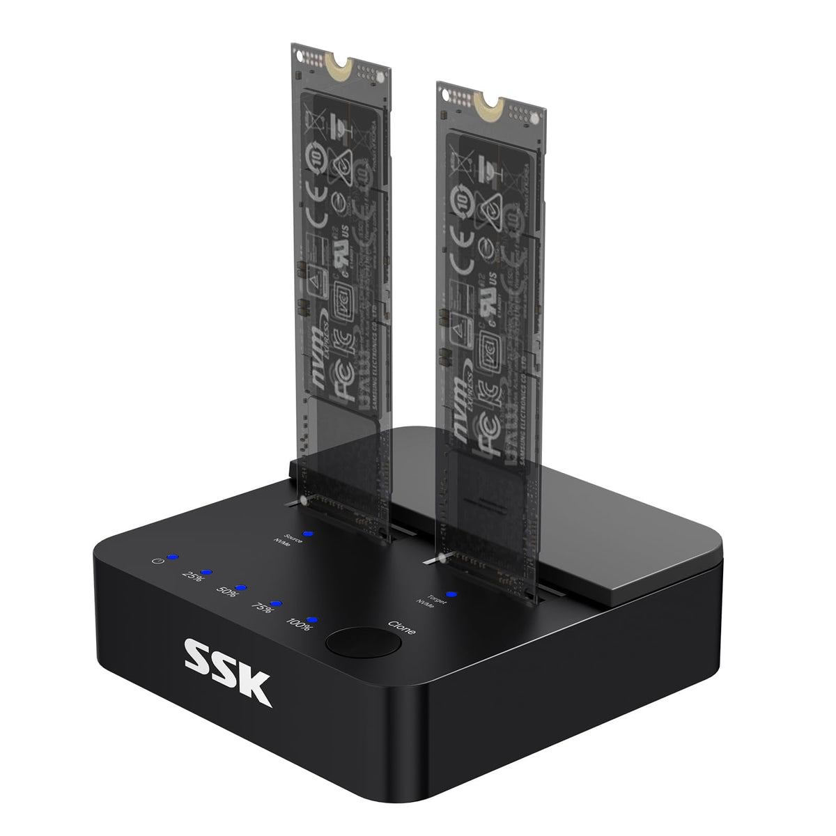 SSK NVMe & SATA SSD Cloner M.2 Duplicator Dual Bay Dock SSD to USB Adapter