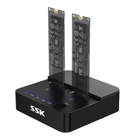 SSK NVMe & SATA SSD Cloner M.2 Duplicator Dual Bay Dock SSD to USB Adapter