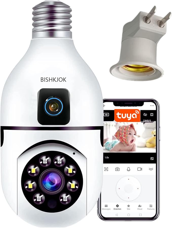 6MP Dual-Lens Light Bulb Security Camera, TUYA Indoor 360° Pan/Tilt WiFi Cam with Auto Tracking, Color Night Vision, Motion Alerts, 2-Way Audio, Pet/Baby Monitor, E27 Socket