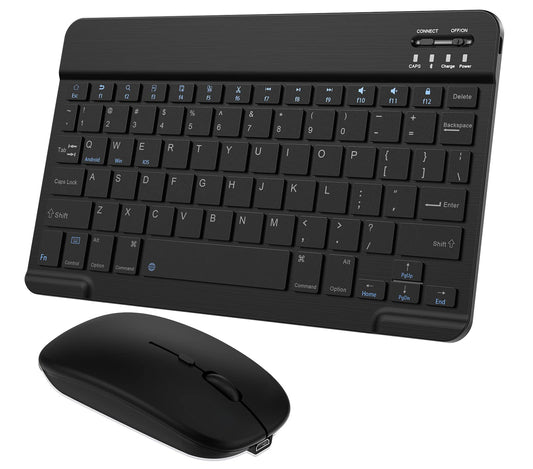 Ultra-Slim Small Bluetooth Keyboard and Mouse Combo Portable Rechargeable Wireless Keyboard for Android Tablet Cell Phone Samsung Smartphone iPhone iPad mini Pro Air 10.2 10.9 11 12.9 13 inch (Black)