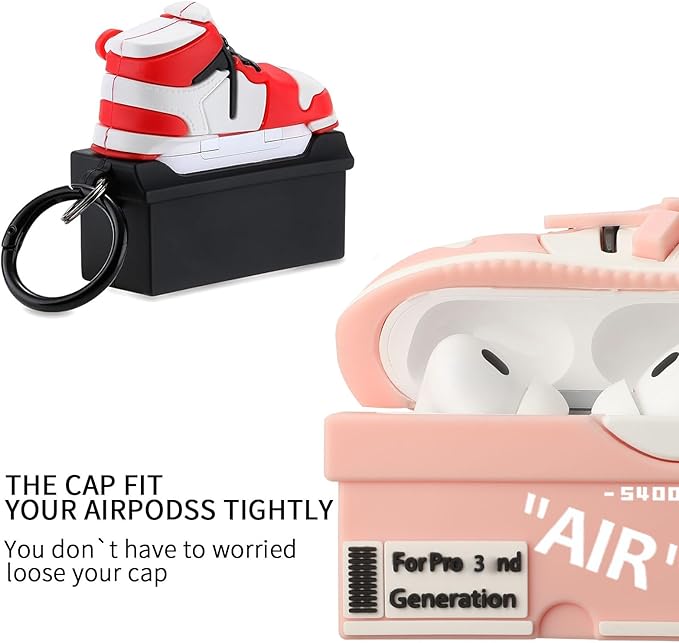 [2Pac] Compatible Airpods Pro 3 Case (2025),3D Cute Cartoon Shoe Box Soft Silicone Protective Cases for Apple AirPods Pro 3rd Generation Case,Airpod Pro 3 Cover with Keychain for Women Men,Red+Pink
