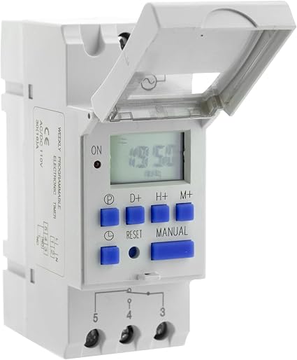 Programmable Timer Relay, HD Display, High Precision, Smart Chip, Power Failure Memory, 15A 110VAC, DIN Rail, 2 Modules