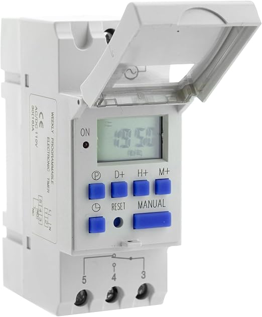 Programmable Timer Relay, HD Display, High Precision, Smart Chip, Power Failure Memory, 15A 110VAC, DIN Rail, 2 Modules