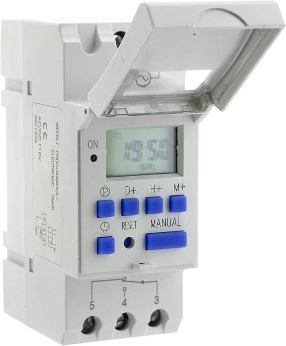Programmable Timer Relay, HD Display, High Precision, Smart Chip, Power Failure Memory, 15A 110VAC, DIN Rail, 2 Modules