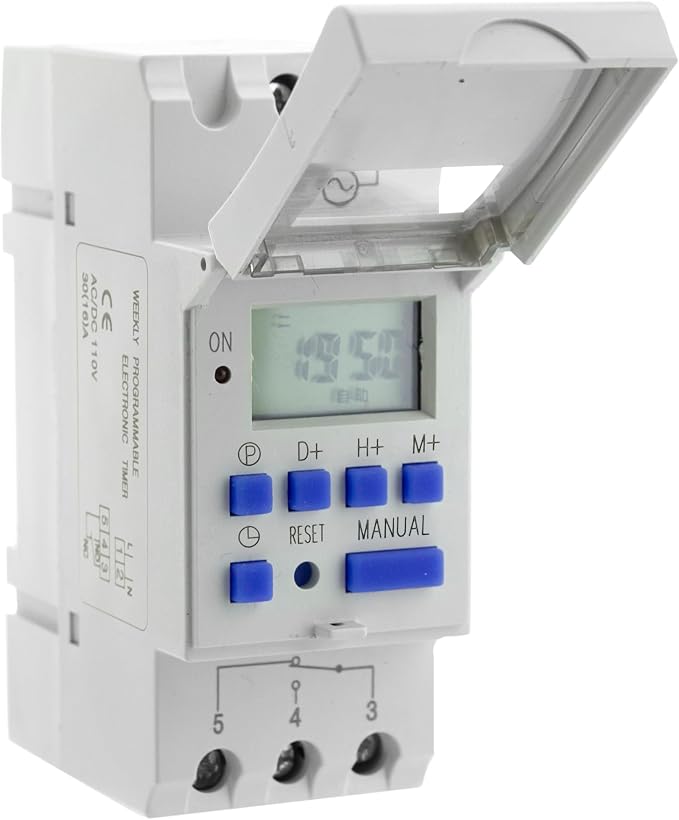 Programmable Timer Relay, HD Display, High Precision, Smart Chip, Power Failure Memory, 15A 110VAC, DIN Rail, 2 Modules