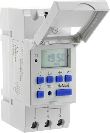 Programmable Timer Relay, HD Display, High Precision, Smart Chip, Power Failure Memory, 15A 110VAC, DIN Rail, 2 Modules
