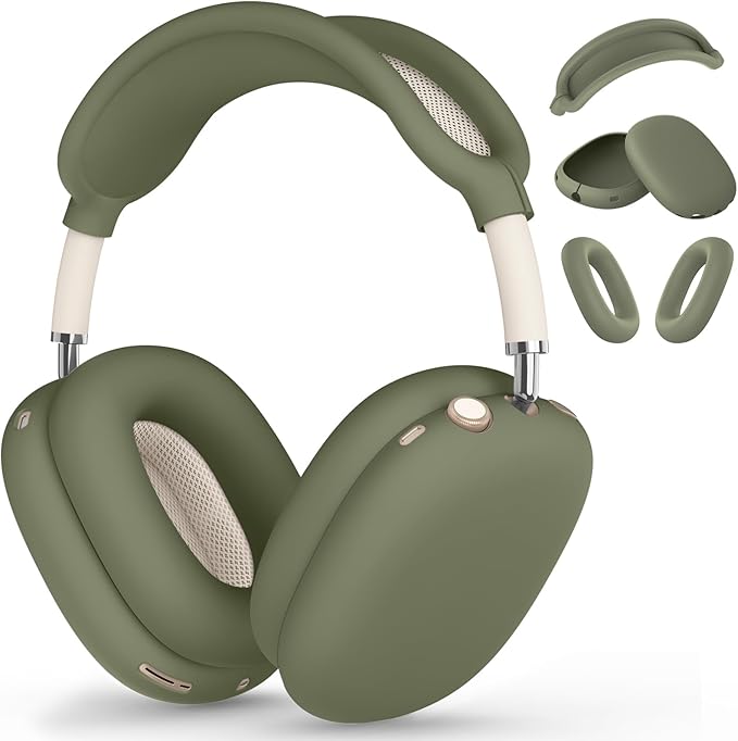 Silicone Case Cover for AirPods Max,Ear Pad Case Cover/Ear Cups Cover/Headband Cover for AirPods Max Headphones,Accessories Soft Silicone Protector for Apple AirPods Max New USB-C (2024) (Army Green)