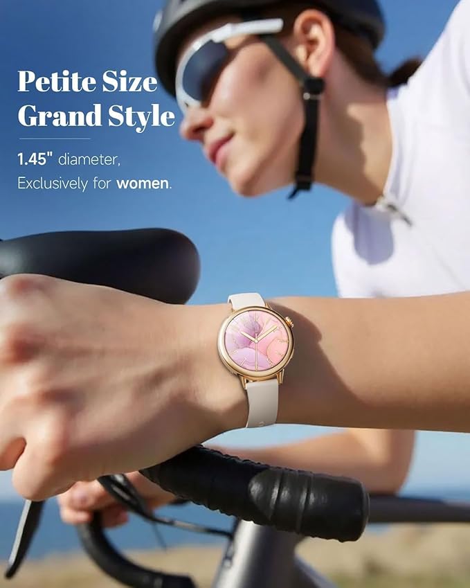 TOOBUR Petite Smart Watch for Women, 1.1'' AMOLED Screen Smartwatch, Android & iOS Phones Compatible, Answer/Make Calls, Fitness Tracker with Heart Rate/Step/Calories Monitor, 100+ Sports Modes, Beige
