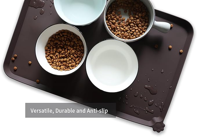 Hoki Found L Silicone Non Slip Pet Dog Cat Bowl Mats - Waterproof Dog Cat Food Mats - Dark Oak