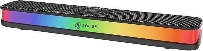 Sades Posevolt USB Soundbar with Bluetooth 5.3, RGB Lighting, 2.0 Channel Stereo Speaker for PC, Laptop, Desktop, Gaming Setup.