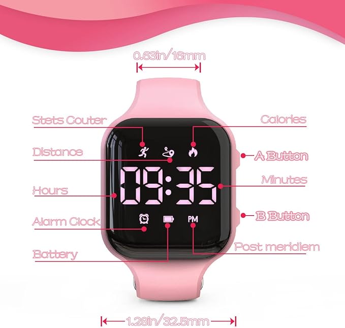 LED Kids Multifunction Steps Counting Watch, Digital Watch, Non-Bluetooth Pedometer Watch, Stopwatch, Alarm Clock, Calories for Women Children Girls Boys