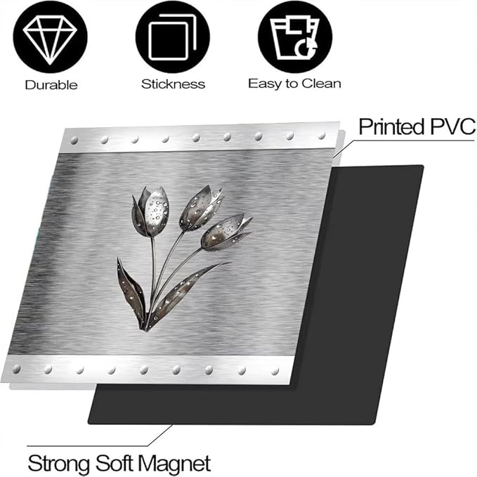 Artificial Metal Effect Dishwasher Cover Magnet Kitchen Decor, Stainless Steel Flower Effect Dishwasher Magnet Cover Front Door Panel Decal, Refrigerator Magnetic Decals 23'' W x 26'' H