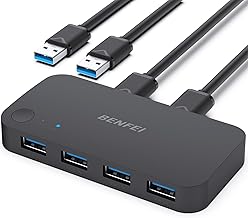 BENFEI USB 3.0 Switch, USB Switch 2 Computers Share 4 USB for PC, Mouse, Keyboard, Printer, Scanner, USB KVM Switch Selector Compatible with Windows, Mac, Linux - Image 1