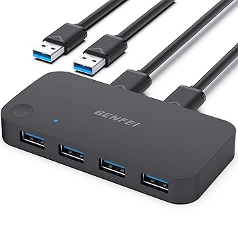 BENFEI USB 3.0 Switch, USB Switch 2 Computers Share 4 USB for PC, Mouse, Keyboard, Printer, Scanner, USB KVM Switch Selector Compatible with Windows, Mac, Linux