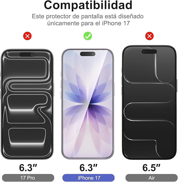 NEW'C 3x Screen Protector for iPhone 17 (6.3 inches)+ 3x Camera Lens Protector, Sensor Protection, Case Friendly Tempered Glass Film, Ultra Resistant, Easy installation tool include