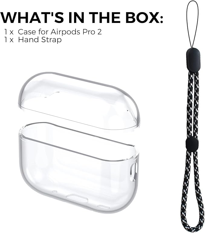 AhaStyle Clear Airpods Pro 2 Case (2023/2022) Soft TPU Protective Covers Come with Hand Strap Compatible with Apple AirPods Pro 2 [USB-C/Lightning Cable] Charging Case (Clear)