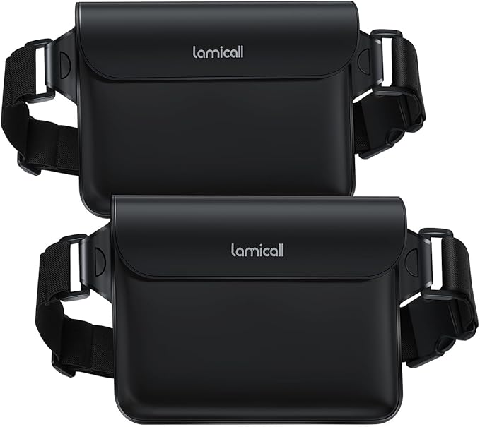 Lamicall Waterproof Fanny Pack Pouch - [2Pack] [2026 Elastic Waist Strap] IPX8 Dry Bags Water Proof Pouch for Swimming, Beach, Kayaking, Cruise Ship Essentials, 8.7” for iPhone 17 16 15 Pro Max Air