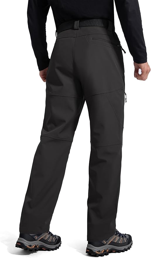 FREE SOLDIER Men's Fleece Lined Outdoor Cargo Hiking Pants Water Repellent Softshell Snow Ski Pants with Zipper Pockets