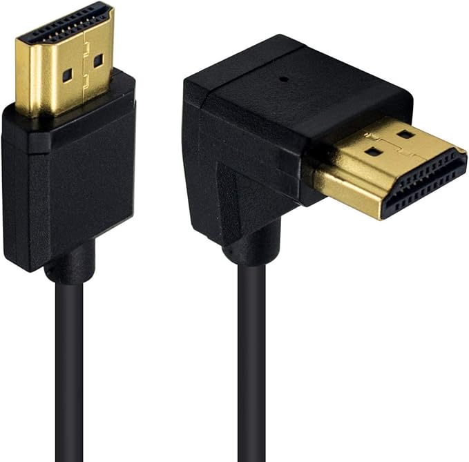 Duttek Down Angle Coiled HDMI Cable 4FT/1.2M, Extreme Thin 90 Degree HDMI Male to Male Coiled Cable for 3D and 4K@60hz Ultra HD TV Stick for PS5, Blu-ray, Roku TV, Xbox Series X/S