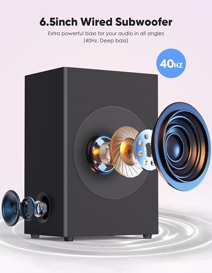 2 in 1 Separable Sound Bar for Smart TV with Subwoofer, Bluetooth 5.0 Surround Sound System for Home Theater, ARC/Optical/Aux/USB TV Speaker, Treble/Bass Adjust, 10 EQ Modes, Remote Included