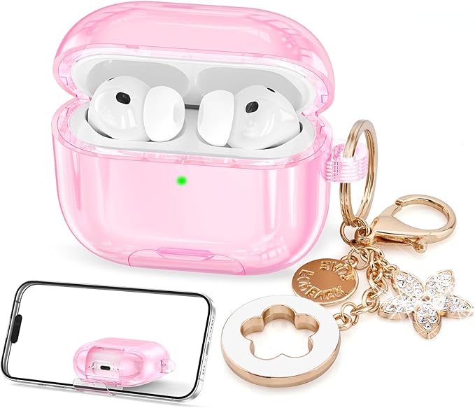 Case for Airpods iPods Pro 3 Case 2025 with Phone Stand for Women-VISOOM Clear Air Pod iPod Pro 3 Cases Cover Cute Girly Airpods Case Pro3 Bling Glitter AirPods Pro3 Cases Hard Shell with Keychain